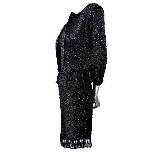 FRANK LYMAN 2-pc Knit Cardigan & Dress w/Fringe and Sequins - Picture 7 of 11